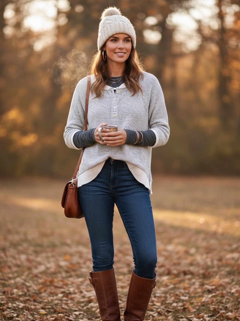 Lou & Grey Light Gray Henley Knit Top M